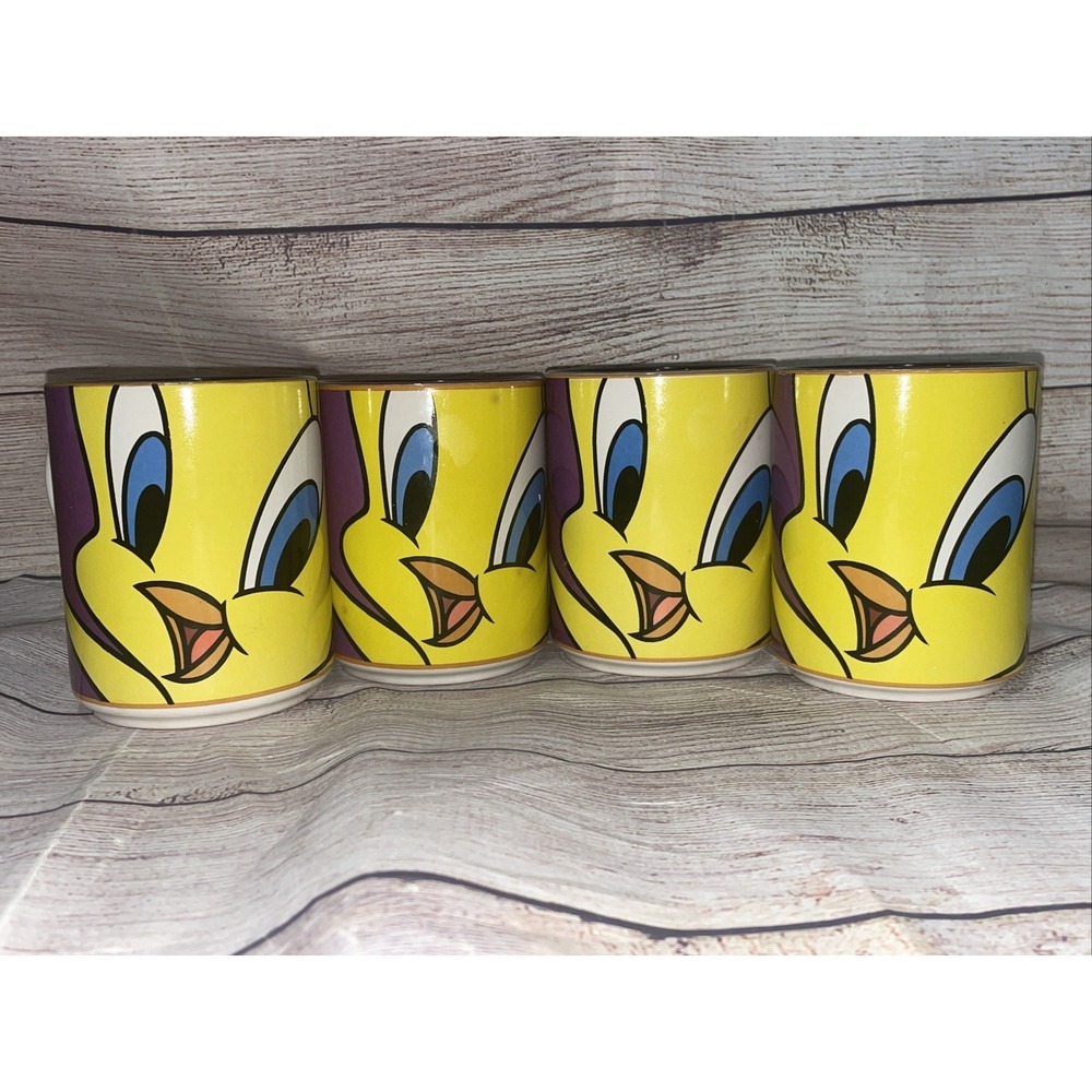 LOT 4 Tweety Bird Ceramic Coffee Mugs Vintage 1998 Looney Tunes Gibson 16 oz
